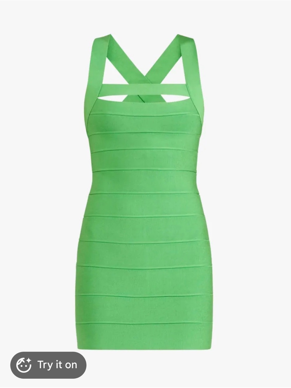 Herve Leger Bright Green Bandage Mini Dress with Cross-Strap Detail